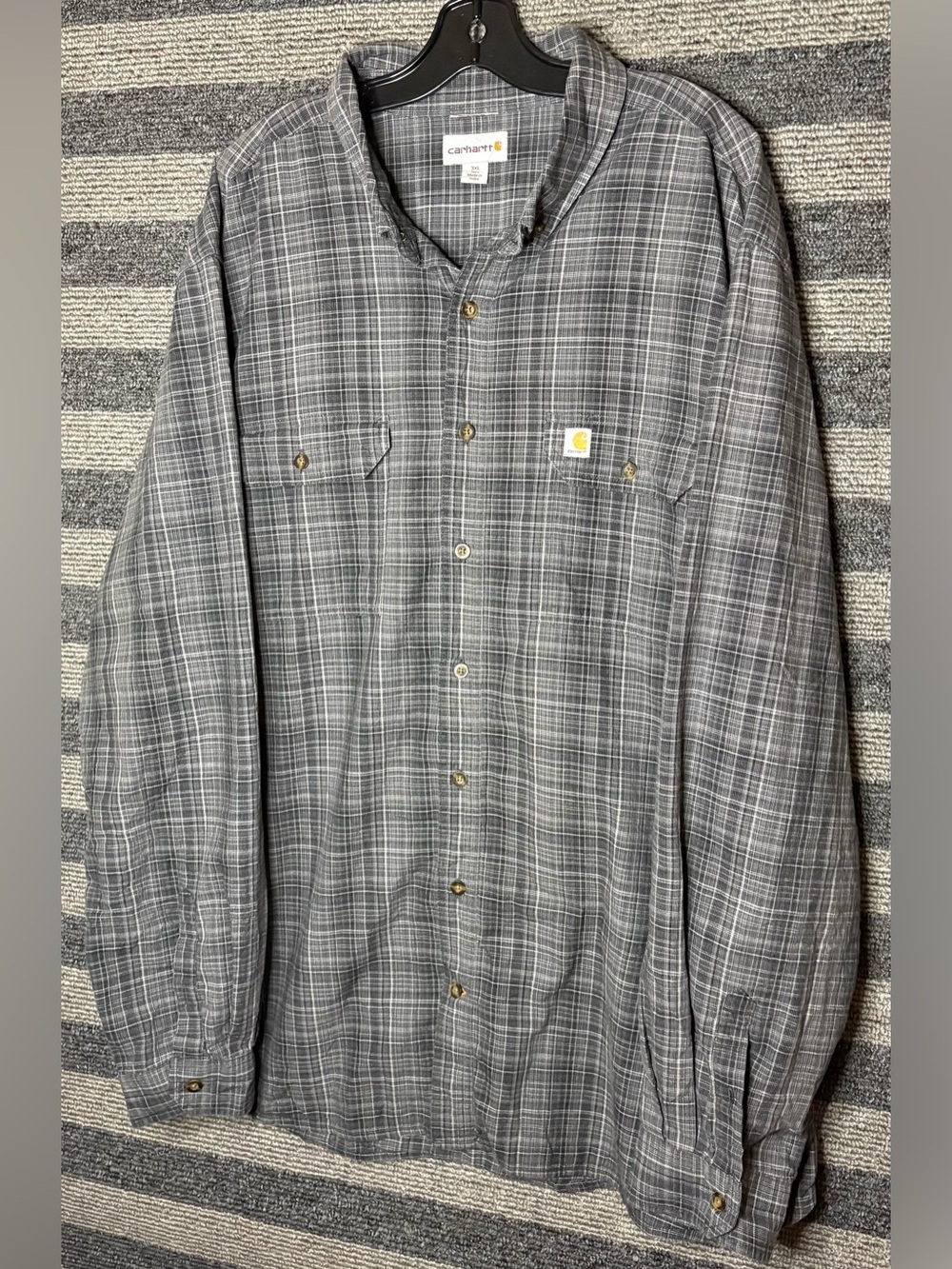 Carhartt Gray Plaid Button Down Shirt Relaxed Fit Men’s 3XL EUC